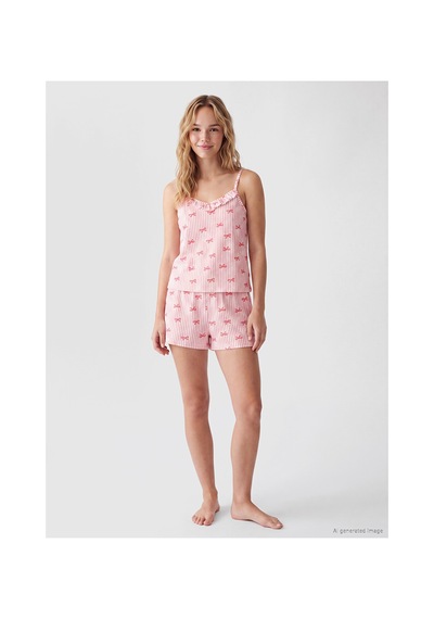 Lcw Dream Pembe Fiyonk Desenli İp Askılı Kadın Şortlu Pijama Takımı