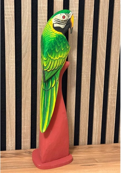 El Yapımı Ahşap Papağan Heykeli Kütük Üzeri El Oyması & El Boyaması Dekor 45 Cm Özel Üretim Myk Hediye Ve Sanat