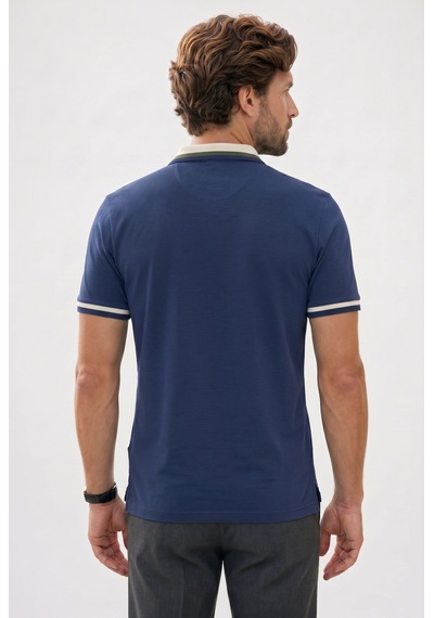 Tudors Erkek Slim Fit Dar Kesim %100 Pamuk Kısa Kollu Yarım Fermuarlı Lacivert Polo Yaka Tişört-50748