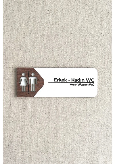 Kadın - Erkek Wc Kapı Tabelası Mdf Tuvalet Yönlendirme Levhası 19x7 Cm Çift Katmanlı - Kl-kew52a7