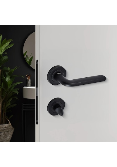 Sese Araç Modeli Yuvarlak Rozetli Wc Kapı Kolu Siyah 200-222r-02-02