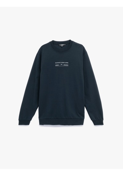 Koton Bisiklet Yaka Pamuklu Uzun Kollu Baskılı Sweatshirt Lacivert 7wam70049mk
