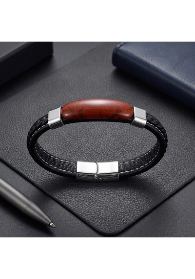 Moncuk Design Kırmızı Jasper Terra Doğal Taşlı Deri Çelik Erkek Bileklik 33512b1d15 Çok Renkli