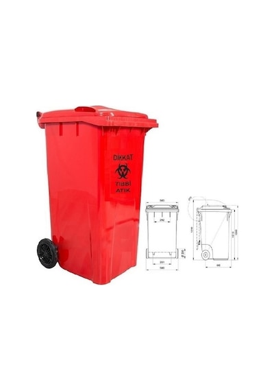 Safell Plastik Tıbbi Atık Çöp Konteyneri 240 Litre Kırmızı