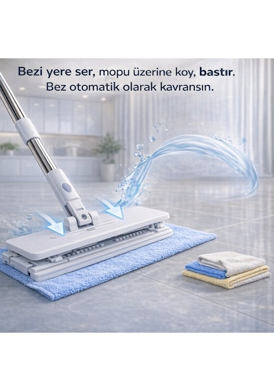 Tüm Bezlerle Uyumlu Click Akıllı Mop Paleti Xl 32 Cm Kıskaçlı Mop El Değmeden Mop Aparatı