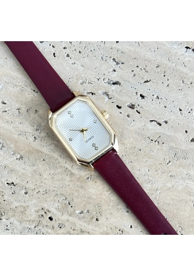 Savior Collection Zelinda Gold Sarı Saat Bordo Deri Kordon