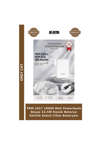 Trm-1017 10000 Mah Powerbank Beyaz 22,5w Küçük Batarya Günlük Enerji Cihaz Bataryası Çok Renkli