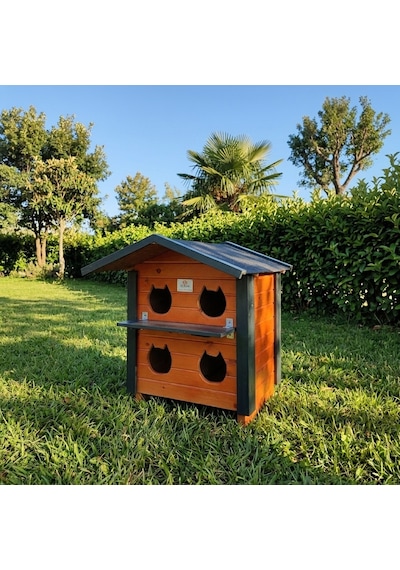 Pati Emlak Ahşap Kedi Evi Dış Mekan Kedi Kulübesi