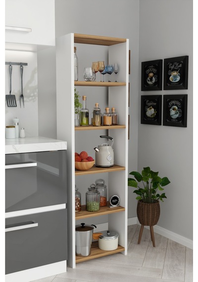 Alpaevmobilya 150 Cm 5 Raflı Ahşap Açık Mutfak Dolabı Çok Amaçlı Organizer Raf Baharatlık Ve Kahve Köşesi Dolabı Beyaz - Atlantik Çam Alpaevmobilya 150 Cm 5 Raflı Ahşap Açık Mutfak Dolabı Çok Amaçlı Organizer Raf Baharatlık Ve Kahve Köşesi Dolabı Beyaz - Atlantik Çam