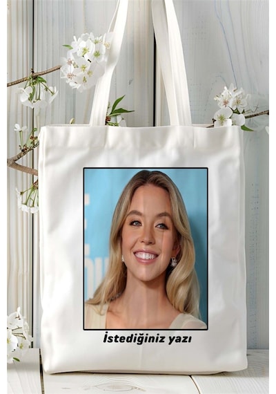 Art Hediye Sydney Sweeney Baskılı Bez Çanta Omuz Çantası Kişiye Özel Desen 1 Çok Renkli