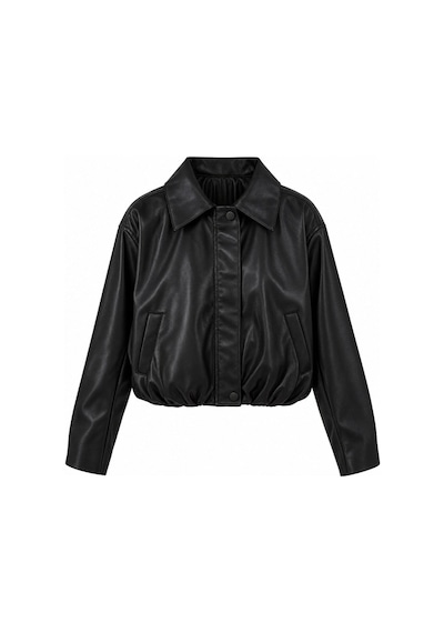 Zekids Kız Çocuk Bomber Deri Ceket-17593 Siyah