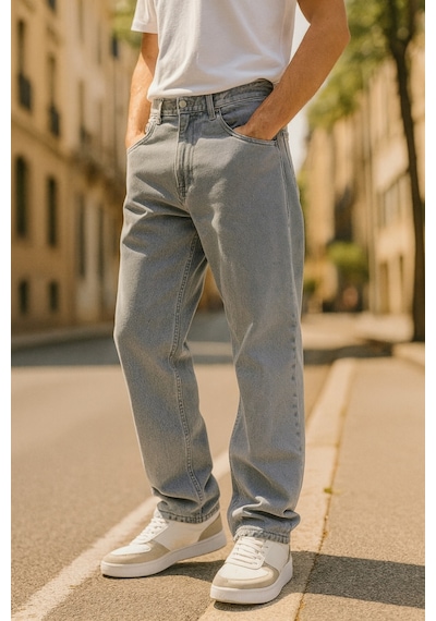 Cedy Denim Yüksek Kalite Baggy Fit Jean Leon Yüksek Bel Bol Kesim Kot Pantolon C352 Açık Gri