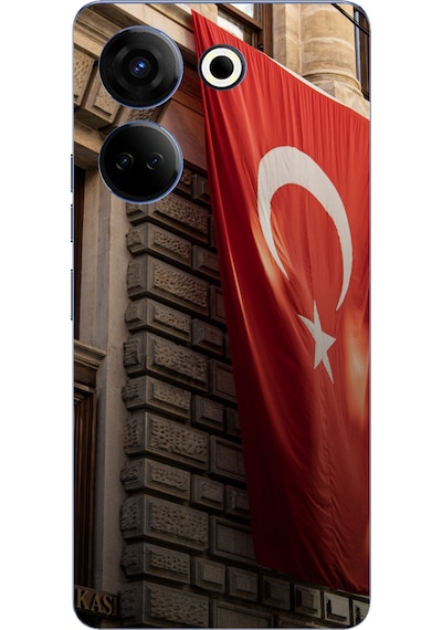 Tecno Camon 20-20 Pro Uyumlu Dev Türk Bayrağı Baskılı Silikon Kılıf Renkli