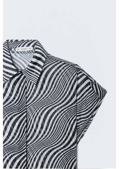 Sateen Kısa Kollu Zebra Desenli Gömlek - Siyah-137641