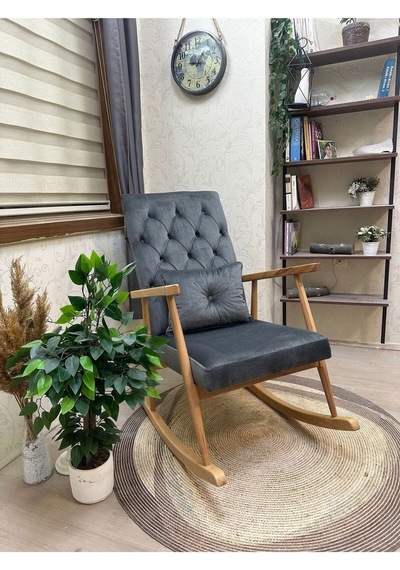 Asedia Trend Naturel Gri Kapitoneli Sallanan Sandalye Koltuk