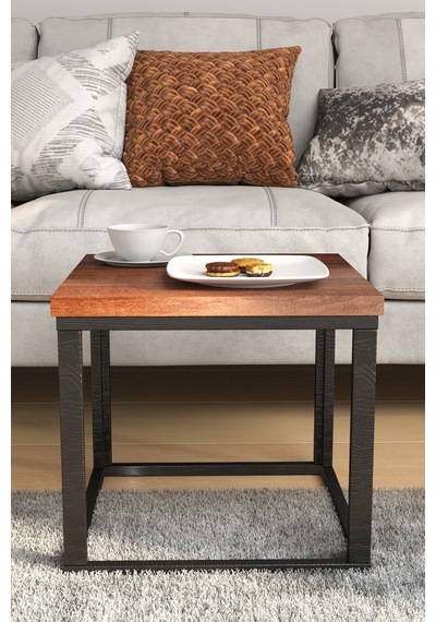 Kare Orta Sehpa 44x44x40,7 Cm 28 Mm Tabla, Masif Ahşap Ayak Gri / Ceviz Ceviz