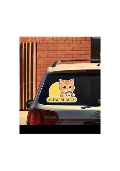Parti Tasarla Acemi Sürücü Sevimli Kedi Araba Etiketi & Sticker Çok Renkli Abanoz