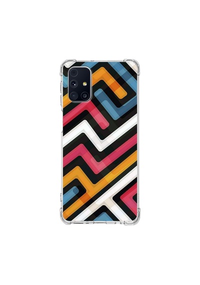 Samsung Galaxy Uyumlu M31s Köşe Korumalı Antişok Kapak Labirent Grafiti Tasarımlı Şeffaf Kılıf Şeffaf