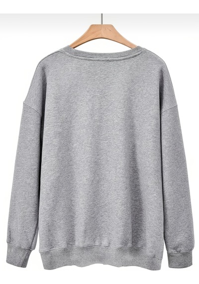Uyguntarz Unisex Leopar Desenli Kurdele Baskılı Oversize Sweatshirt Gri