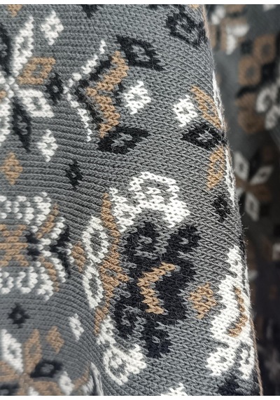 Uludağ Triko Kadın Füme Çiçekli Kilim Desen Omuz Şalı - Füme