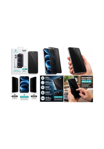 Spolo İphone 17 Air Hayalet Ekran Koruyucu 500cc Full Hd Large Arc Gizlilik Camı Darbe Ve Çizilme Koruyucu