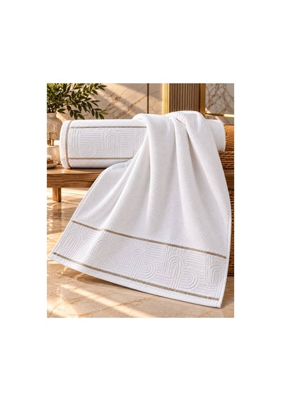 Jakarlı Büyük Boy Banyo Havlusu Premium Sıkı Dokuma %100 Organik Pamuk 90x150 Cm Ekru - 945284492 Ekru