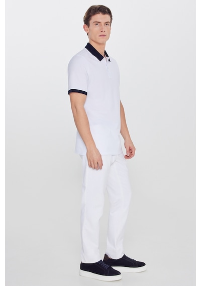 AC&Co / Altınyıldız Classics Erkek Beyaz-lacı %100 Pamuk Slim Fit Dar Kesim Polo Yaka Tişört