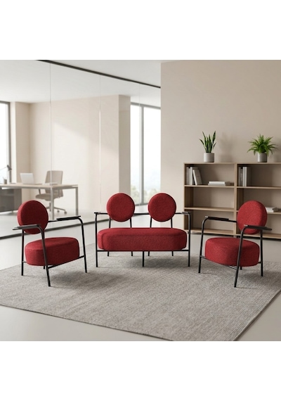 Venüs 2+1+1 Soft Kumaş Ofis & Büro İş Yeri Bekleme Koltuğu Takımı Siyah Metal İskelet - Kırmızı Venüs 2+1+1 Soft Kumaş Ofis & Büro İş Yeri Bekleme Koltuğu Takımı Siyah Metal İskelet - Kırmızı