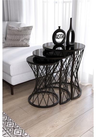 Usta Mekan Hasır Telli Model Siyah Metal Zigon Siyah Cam Ahşap