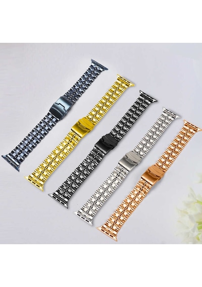 ​​​Apple Uyumlu  Watch 42 MM 44 MM 45 MM Kordon Şeritli Bakla Metal Kordon 5