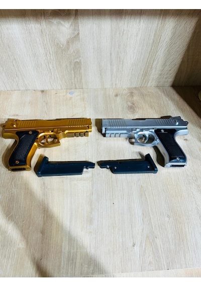 Boncuklu Altın Ve Gümüş Renk Boncuk Atan Silah 2 Adet + 2 Adet 9 Cm Hedef + 21 Paket Boncuk Karışık
