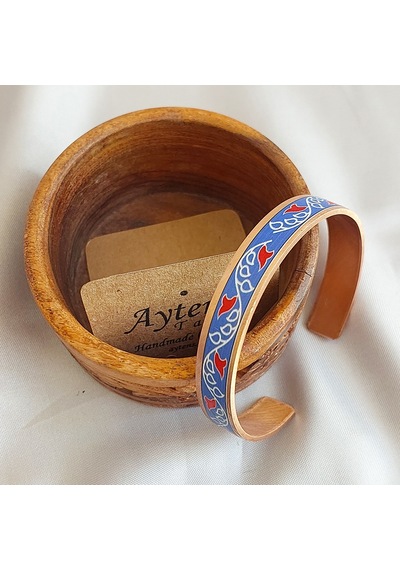 El Yapımı Bakır Bileklik Etnik Desenli Uv Baskı Unisex Tasarım Bakır