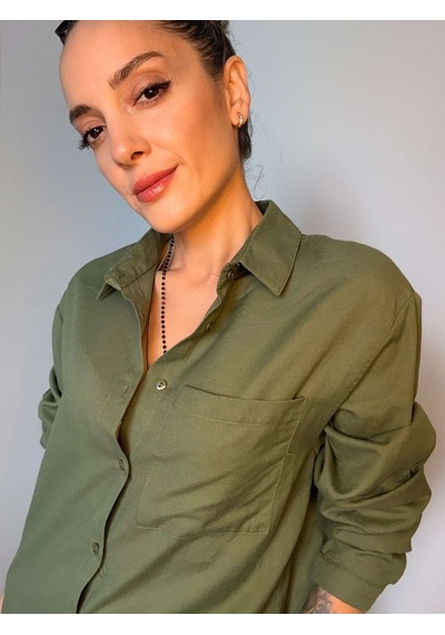Ali Butik Haki Basic Keten Gömlek Haki
