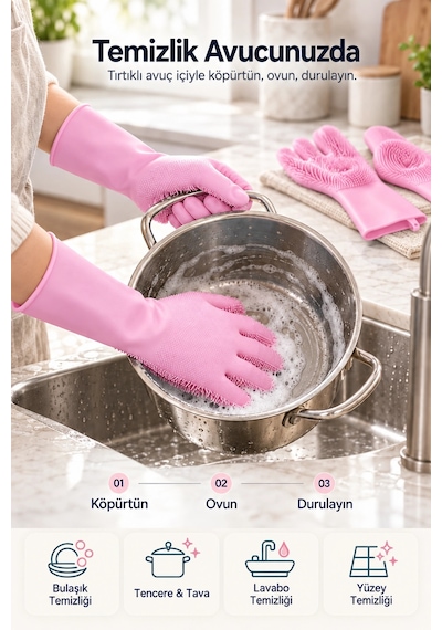 Tilbe Home Silikon Eldiven Bulaşık Yıkama Eldiveni Dayanıklı Kaymaz Tırtıklı Eldiven Fırın Mutfak El 17820151