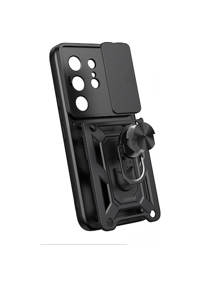 Maks Technology Tecno Camon 50 Pro Kılıf Magnetik Standlı Kamera Korumalı Mkst Sürgülü Vega Kapak - Siyah