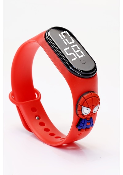 Spiderman Figürlü Dijital Led Takvimli Çocuk Kol Saati Dokunmatik Tuşlu Su Geçirmez Kırmızı-spider Siyah