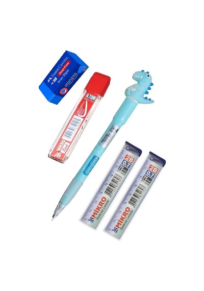 Işıklı Dinazor Uçlu Kalem Seti Mavi 0.7 Mm 1 Paket Dinazor Başlıklı Versatil Kalem Süslü Silikonlu Hediyelik Kalem Mavi