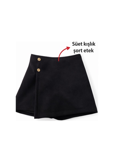 Esila Kids Kız Çocuk Etek Kışlık Süet Kumaş Şort Etek Siyah