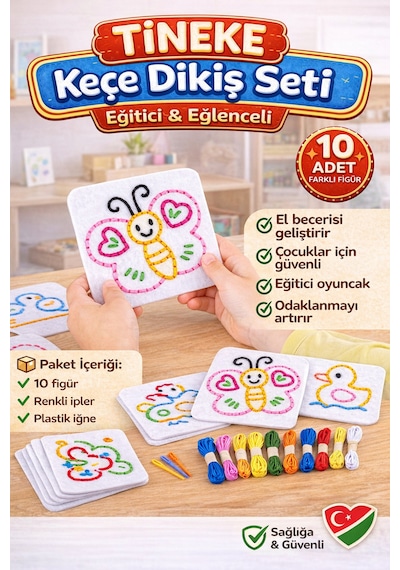 Keçe'den 10 Adet El İşi Dikiş Kiti Desenli Kolay ve Eğlenceli Hobi Eğitici Öğretici FİGÜR 1