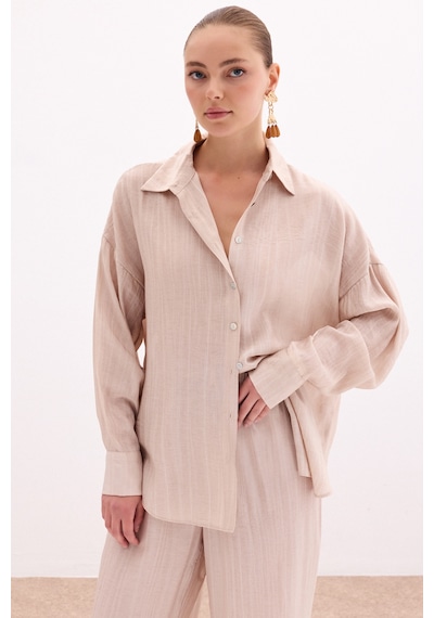 Sateen Salaş Gömlek - Bej-136105 Bej