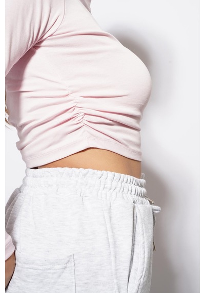 Ckm Moda Angle Yan Büzgülü Body Pembe