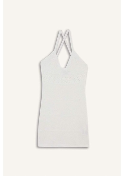 Defacto Slim Fit Dar Kesim V Yaka Kolsuz Elbise F7094ax25smer98 Ekru