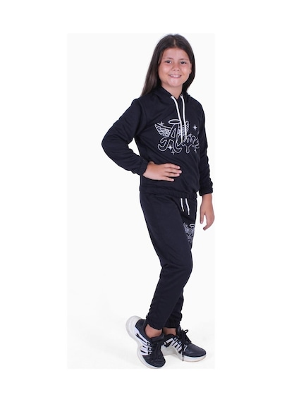 Fyk Kids Angel Baskı Detaylı Kız Çocuk Eşofman Takımı Siyah