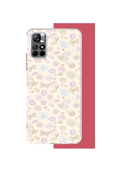 Redmi 10 Uyumlu Lale Fiyonklu Pattern Baskılı Silikon Kılıf Renkli