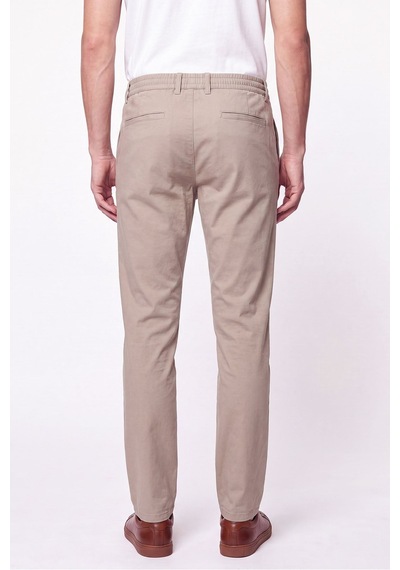 Comfort Fit Beli Lastikli Esnek Keten Bej Pantolon P 1221