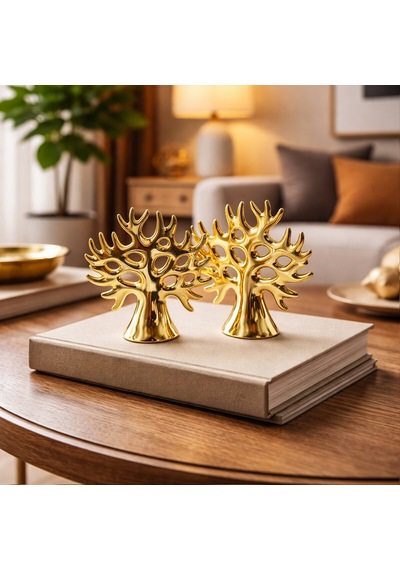 Büro Ev Ofis Dekoru İçin Maksi Golden Seramik Hayat Ağacı Motif Biblo