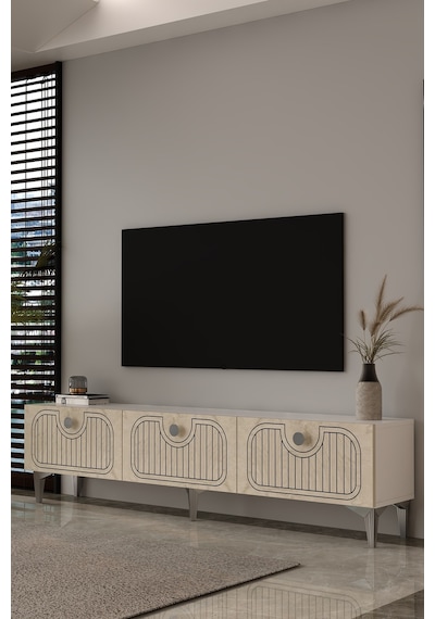 180dhdts3btg Hera Lazer Desenli Tv Sehpası,ünitesi Beyaz-traverten-gümüş