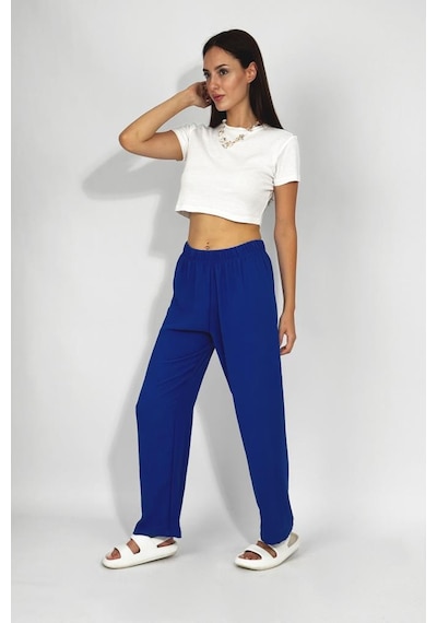 Kadın Beli Lastikli Ayrobin Eşofman Pantolon Saks Mavi