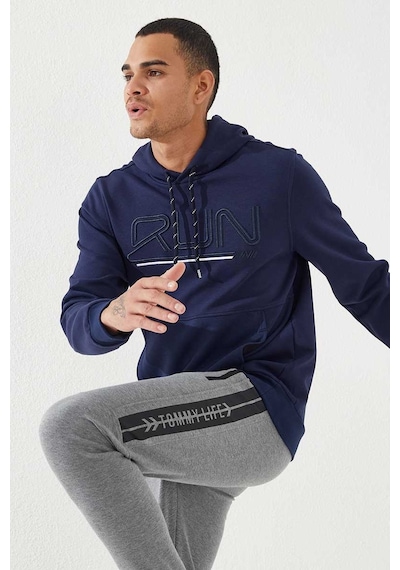 Tommy Life İndigo Yazı Nakışlı Standart Kalıp Kapüşonlu Erkek Sweatshirt - 87887 Indıgo