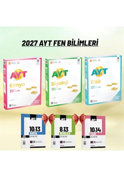 Üçdörtbeş Yayınları 345-2027 Ayt Fizik Kimya Biyololoji Soru Bankası Fen Bilimleri Sayısal Set+ayt 3 Deneme Set Hediye